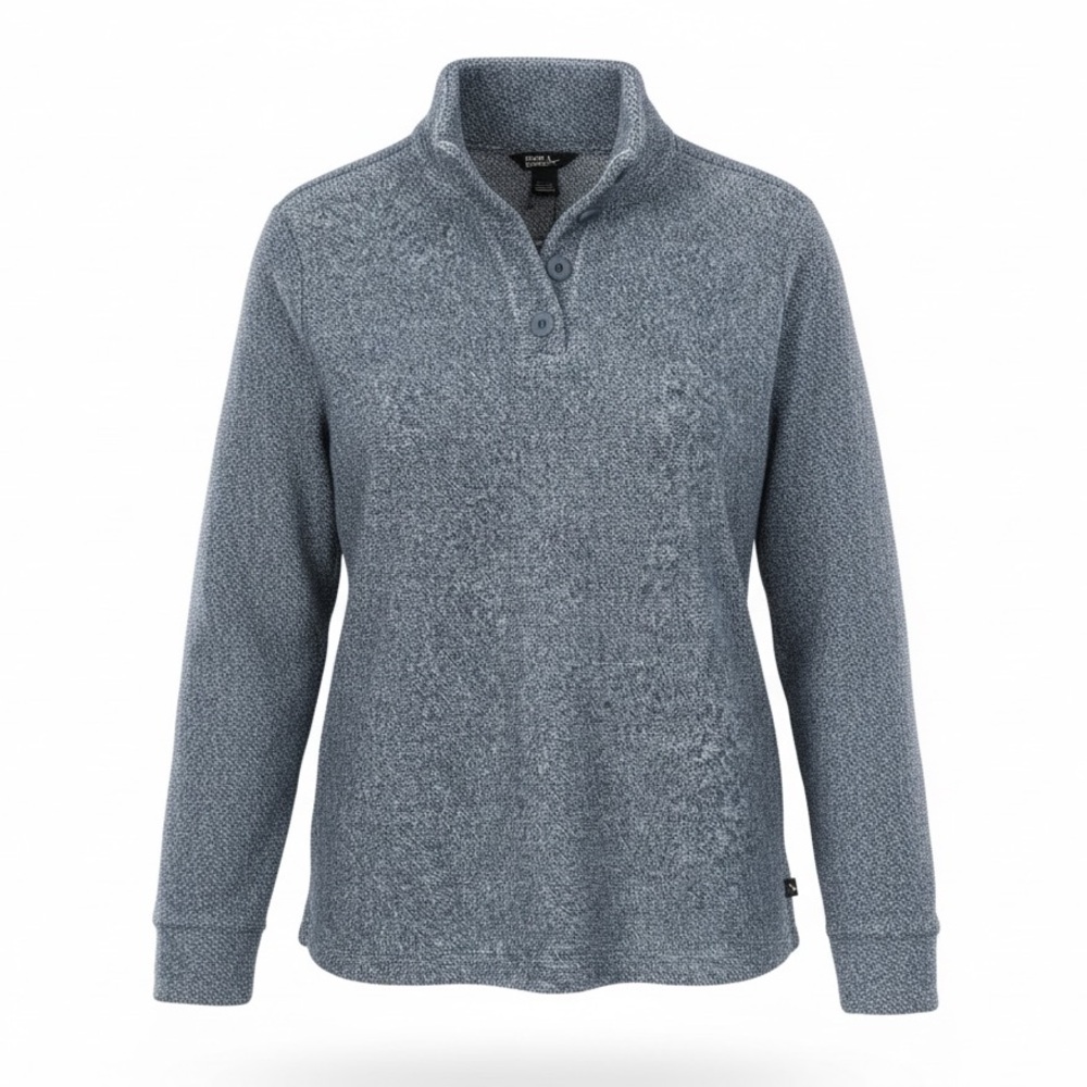Eddie Bauer Women’s Pullover XS Blue Heather Sherpa Fleece 1/4 Button NWT PTP 20